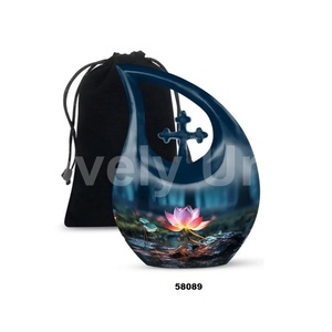 Urna conmemorativa de cremación con tema de flores de lágrima negra para cenizas humanas Urna cruzada decorativa con bolsa de terciopelo gratis - Product Image 1