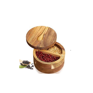 ชามเกลือไม้พร้อมช้อนในตัวเครื่องปรุงพร้อมฝาไม้และลูกบิดทองเหลือง - Product Image 2