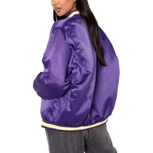 La chaqueta de bombardero Varsity de satén púrpura Unisex para mujer más vendida, chaqueta de béisbol universitaria personalizada - Product Image 3