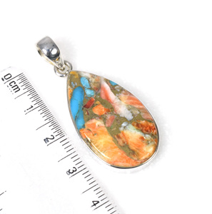 Pendentif en argent sterling massif 925 Oyster Turquoise Pierre de naissance de décembre avec pendentif à breloque en incrustation de diamant taillé en poire - Product Image 4