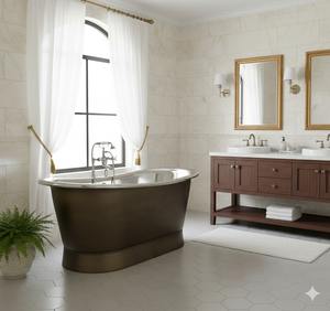 Bañera Ovalada de Latón Hecha a Mano de Lujo, Acabado Antiguo en Níquel/Latón, Estilo Elegante y Ecológico, Bañera Premium para Baño - Product Image 3
