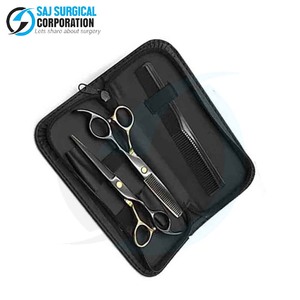 Kit de barbier manuel de luxe en acier noir élégant 3 pièces ensemble ciseaux tondeuse peigne étui en cuir outils de toilettage de qualité supérieure professionnels - Product Image 4