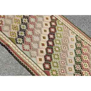 Alfombra de 3.2x6 pies, Alfombra Turca Vintage, Alfombra de Lana con Puntos Rojos Beige - Product Image 5