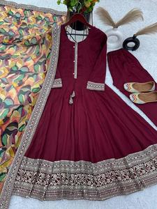 Top y parte inferior de seda Chinon bordado informal inteligente de la mejor calidad Dupatta impresa Digital para vestido de mujer de exportador indio - Product Image 4