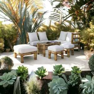 2024 meilleur prix moderne de luxe extérieur en teck bambou canapé meubles hôtel salon balcon osier rotin bambou Villa jardin canapé ensemble - Product Image 6