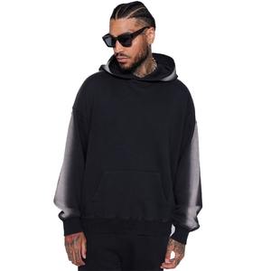 Most Fashionable <b>Men</b> <b>Black</b> 400 GSM Cotton/Polyester Fleece Breathable Quick Dry Drop Shoulder Pullover <b>Hoodies</b> Washed Side - Product Image 1