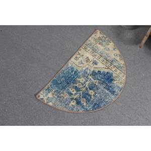 Tapis turc rond de 2,5 x 1,5 pieds, tapis vintage bleu ombré - Product Image 4