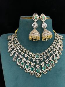 Magnifique Parure de Collier et Boucles d'Oreilles de Luxe en Laiton Plaqué Or avec Zircon, Finition GJ, pour Mariage, Fiançailles et Soirée - Product Image 3