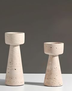 Porte-bougie en marbre travertin massif, construction robuste et lourde, accessoire de décoration d'intérieur haut de gamme - Product Image 2