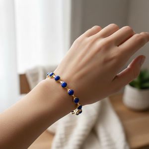 Brazalete Redondo de Lapislázuli Chapado en Oro para Regalo y Fiesta - Product Image 5