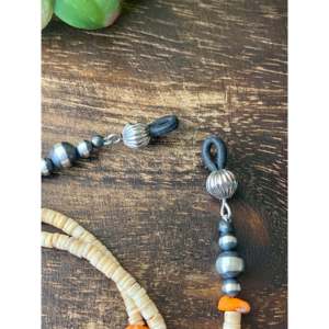Navajo Handmade Multi-Stone and Sterling <b>Silver</b> Eyeglass Chain with Coral Stone As Main Attraction - Product Image 3