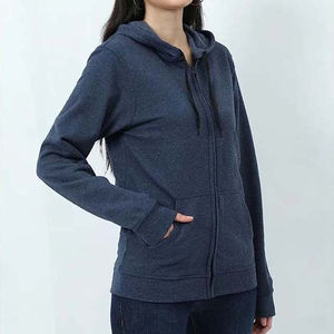 Winter Autumn <b>Women's</b> Slim Fit <b>Hoodies</b> Navy <b>Blue</b> Cotton Zipper Front Logo Casual Fashion Warm Pullover High Quality OEM - Product Image 4
