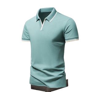 Chemise polo pour homme, mode estivale, soie glacée, séchage rapide, manches courtes, t-shirt uni, col décontracté, pur coton, haut - Product Image 1