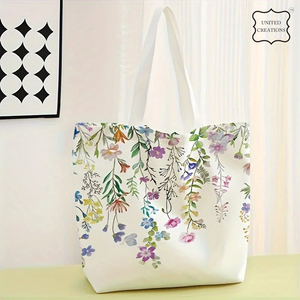 Vente en gros de grande qualité Sac fourre-tout en toile de coton imprimé de fleurs personnalisé écologique Sac en coton avec grande poche zippée - Product Image 2