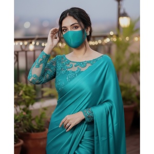 Premium Vintage Deep Red Silk <b>Saree</b> Intricate Lace Embroidery Floor-Length <b>Blouse</b> Matching Face Mask-Ready Wear Custom Colors - Product Image 4