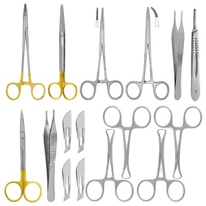 Juego de instrumentos quirúrgicos veterinarios de acero inoxidable de 16 piezas Kit de sutura T/C profesional manual para animales pequeños marca Vaslcare - Product Image 1