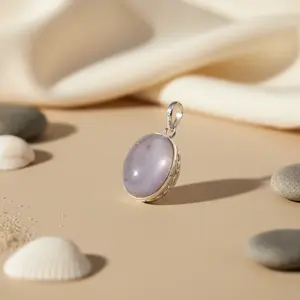 "925 Silver Rhodium-Plated <b>Lavender</b> Gemstone Pendant Charm for Women" - Product Image 1