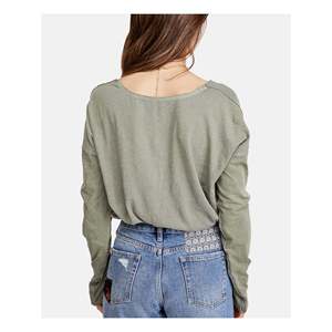 T-shirt da donna Free People Sienna in jersey di cotone 100% con scollo rotondo, dettaglio bottoni a pressione e decorazione a rombi, traspirante, taglie XS, XXS, XL, verde - Product Image 2