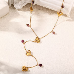 流行不锈钢实心心形长吊坠项链女式毛线链不褪色不过敏饰品批发时尚 - Product Image 4