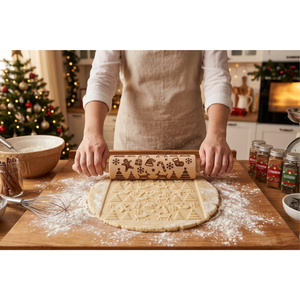 Rouleau à pâtisserie en bois de hêtre gravé, motif flocon de neige, rouleau à embosser pour biscuits de Noël 38 cm, personnalisable OEM - Product Image 6