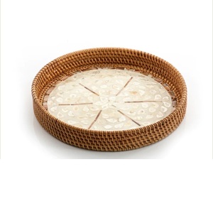 Forme ronde pour thé café serveur rotin décoratif plateau à chocolat nourriture Dessert plateau de service nourriture salade et fruits plateau de service - Product Image 1
