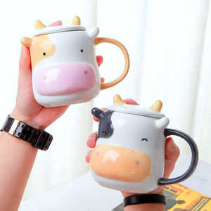 Taza de Cerámica Moderna con Diseño de Vaca 3D, Apta para Lavavajillas y Microondas, con Tapa y Cuchara, para Regalos Empresariales o Uso Personal - Product Image 2