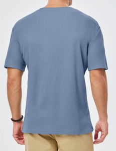 Camiseta de cuello redondo Camiseta ajustada 100% camisetas de algodón para hombre Camiseta de cuello redondo ligero de secado rápido con hombros caídos de algodón - Product Image 2