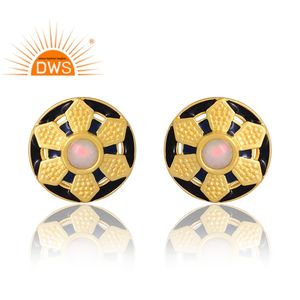 Venta caliente plata esterlina 18K chapado en oro Natural etíope ópalo y esmalte piedra preciosa Stud pendiente joyería personalizada para regalo de mujer - Product Image 1