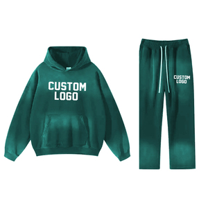 Tendance personnalisé Vintage lavage à l'acide polaire survêtement ensemble solide à capuche poids lourd évasé Joggers en détresse grande taille écologique - Product Image 1