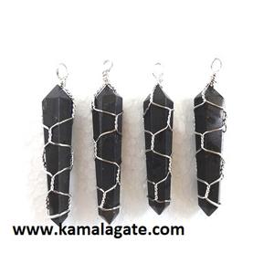 Collier pendentif en cristal de quartz naturel à double terminaison, pointe de cristal, fil enroulé autour du crayon, plaqué argent antique, style bohème - Product Image 3