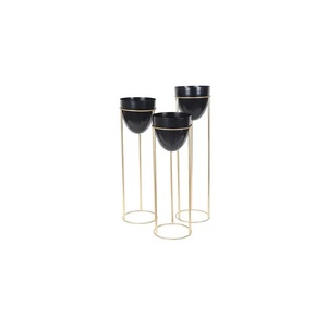 Macetas negras en forma de cápsula con soporte Set 3 Maceta de metal hecha a mano Florero de metal de estilo costero Venta al por mayor - Product Image 1