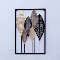 Décoration murale moderne de luxe en métal avec cadre en fer, motif feuille et fleur, pour salon et décoration intérieure