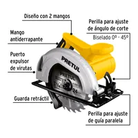 Scie circulaire PRETUL 7-1/4" 1200W, scie à bois électrique pour bricolage et usage industriel