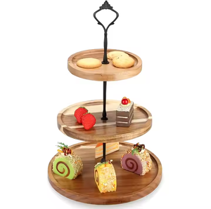 Support à gâteau en métal à la mode Supports à fruits en métal à 2 niveaux Ustensiles de cuisine Usine personnalisé Meilleure vente Support à gâteau rond en bois en métal à plusieurs niveaux - Product Image 2