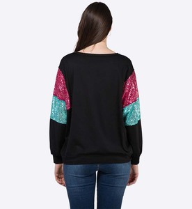 Pull à paillettes polaire surdimensionné brillant pour femmes sweat-shirt patchwork pull à paillettes décontracté ample pull à capuche personnalisé - Product Image 5