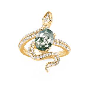 Bague de cocktail ouverte Jeulia Hug Me plaquée or avec agate mousse ovale - Product Image 2