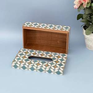 Soporte de caja de pañuelos impreso de madera artística con motivos étnicos indios para accesorios de habitación de hotel de lujo al precio más barato - Product Image 3