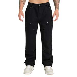 Jeans Carpenter Denim pour Hommes Noir Coupe Décontractée Multi Poche Durable Lourd Utilitaire Streetwear Workwear Style Cargo - Product Image 1