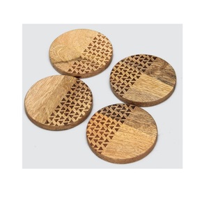 Sous-verres en verre classiques en bois naturel de style européen Sous-verres de table carrés - Product Image 5