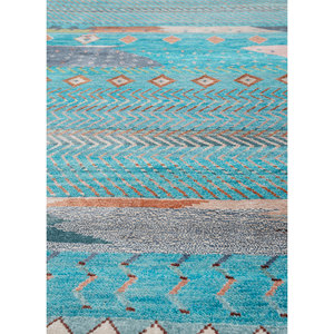 Tapis en laine et soie de bambou noué à la main à motif géométrique bleu Freedom Manchaha pour la décoration de la maison et du salon - Les-8322 - Product Image 3