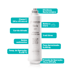 Recambio de Filtro Bacteriano Facile C7 |   Reducción de Bacterias y Cloro |   Calidad alimentaria ISO 9001 - Product Image 1