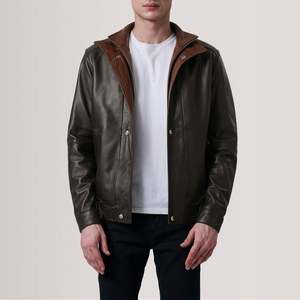 Blouson aviateur en cuir d'agneau véritable Alfred Brown, vintage, réversible, zippé, brodé, taille XS, imperméable, PU - Product Image 1