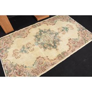 พรมขนสัตว์ตุรกีวินเทจ4 x 7.3ft เบจสีน้ำตาลพื้นที่ขนาดใหญ่รูปสี่เหลี่ยมผืนผ้าการเย็บปะติดปะต่อกันออกแบบสำหรับห้องนอนยางรอง-สไตล์คลาสสิก - Product Image 2