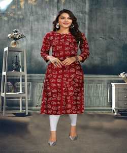 Bases regulares algodón rayón Kurti con hermoso trabajo precio más bajo mercado Surat Gujarat Ropa Étnica - Product Image 4