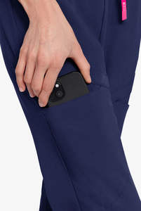 Combinaison de gommage médical une pièce bleu marine pour femme avec fermeture éclair avant à manches courtes et taille réglable - Product Image 2