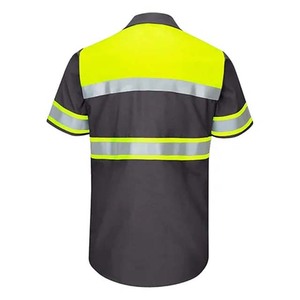 High Visibility Shirt Short Sleeve Reflective Workwear Navy Yellow Stripe Design Customized Logo - Product Image 5