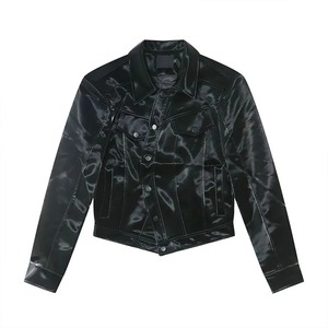 Veste en cuir véritable pour hommes Veste en cuir à épaules brillantes Automne Streetwear Biker en cuir véritable Top à manches longues Vêtements pour hommes - Product Image 1