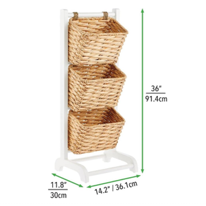 Soporte de cesta de almacenamiento de madera de diseño asiático de tres niveles mayorista con contenedores extraíbles para organización de oficina en casa hecho en Vietnam - Product Image 2