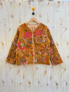 เสื้อแจ็กเก็ตผ้ากำมะหยี่ Boho สำหรับผู้หญิงเสื้อคลุมฤดูหนาวผ้าคอตตอนพิมพ์ลายบล็อกทำด้วยมือน้ำหนักเบามีสไตล์ - Product Image 6