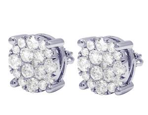 Pendientes redondos de racimo Hip Hop con diamantes cultivados en laboratorio diseñados en elegantes joyas de oro de 10K - Product Image 2